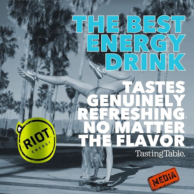 RIOT Clean Energy Drink – Berry | No Sucralose No Sugar Added No Artificial Flavors | 160mg Natural Caffeine + 100mg L-Theanine | Clean Focus Stamina &amp Smooth Energy | 16 Fl Oz (Pack of 12)