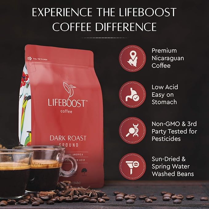Lifeboost Coffee Whole Bean &amp Ground Coffee - 2 Pack Bundle - Low Acid Dark Roast x 2