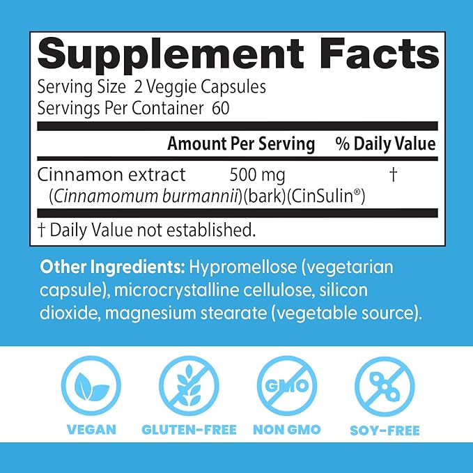 Doctors Best Cinnamon Extract with CinSulin Supports Glycemic Balance &amp Metabolic Response Already Within Normal Range Non-GMO Gluten Free Soy Free Vegan 120 Veggie Caps