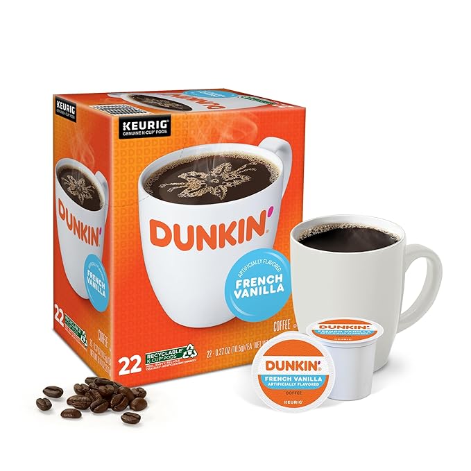 Dunkin' Donuts French Vanilla Keurig Single Serve K-Cup Pods Light Roast 22 Pods Per Pack Case Of 4 Packs