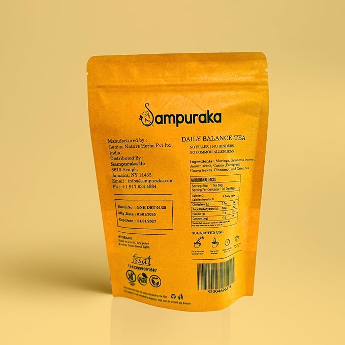 Daily Balance Tea - Natural Herbal Tea with Moringa Gymnema Jamun seeds Cassia Fenugreek Guava leaves Cinnamon - 30 Pyramid bags (2)