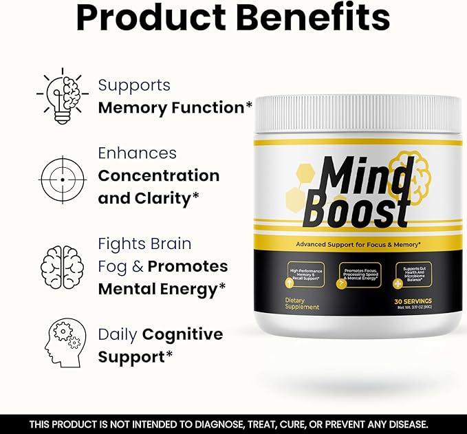 (2 Pack) MindBoost Powder - Official Mind Boost Day Supplement Advanced Nootropic Premium Formula Natural Vitamins for Wellness - 2 Bottles for 2 Months