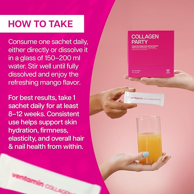 Collagen Party Norwegian Marine Super Collagen Type 1 Peptides Komecera Proline Glycine Mango Flavored for Dry Aging Skin Hair Nail Health | Easily Dissolved | Natural Sourced (1)