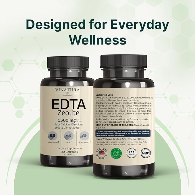 VINATURA EDTA Capsules - 1500mg per serv USA Made &amp Tested Liver Support - Edta Calcium Disodium Kale Extract - 90 Capsules 45 Servings