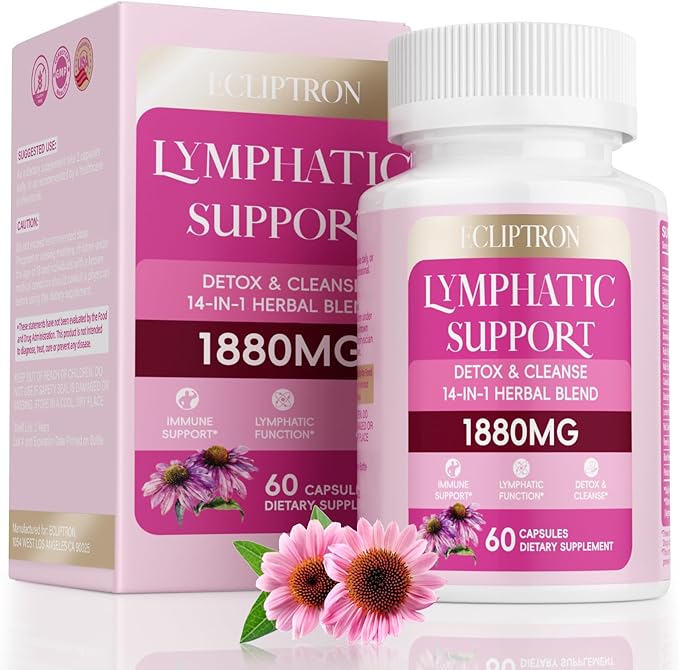 Lymphatic Drainage Supplement 1880 mg Lymphatic System Support Supplement with Echinacea Dandelion Turmeric Burdock Elderberry and Calendula Lymph Detox Cleanse &amp Immune Support 60 Capsule