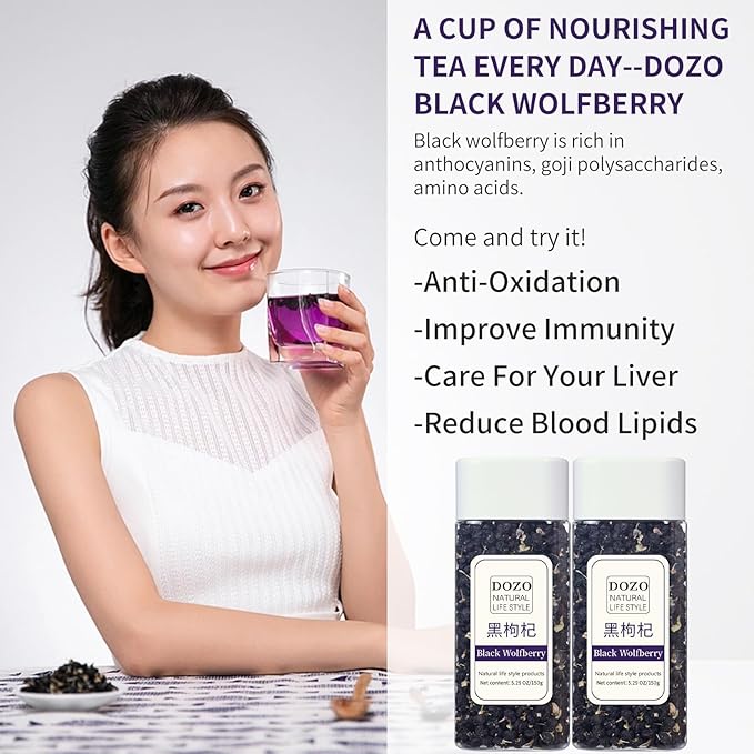 DOZO Black Goji Berry Black Wolfberry Dried Goji Berries Fruit Wild Natural Gogi Berry Tea Fruit Anthocyanin Non-GMO No Additives 10.5oz/300g 黑枸杞 野生黑枸杞