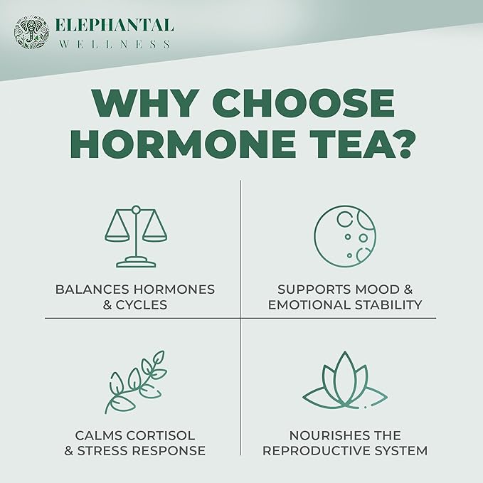 Elephantal Wellness Premium Hormone Herbal Tea | PCOS Hormonal Balance &amp Mood Support with Chaste Berry Shatavari Dong Quai &amp Black Cohosh | Handmade Non-GMO Caffeine-Free Loose Leaf Blen