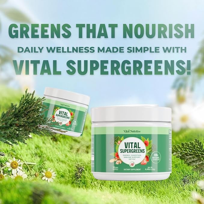 Vital Greens Superfood Powder – New Formula with 40+ Superfoods Daily Green Drink Powder w/Probiotics – Supergreens for Energy Gut Health Digestion Support Plant-Based Vegan Superfoods