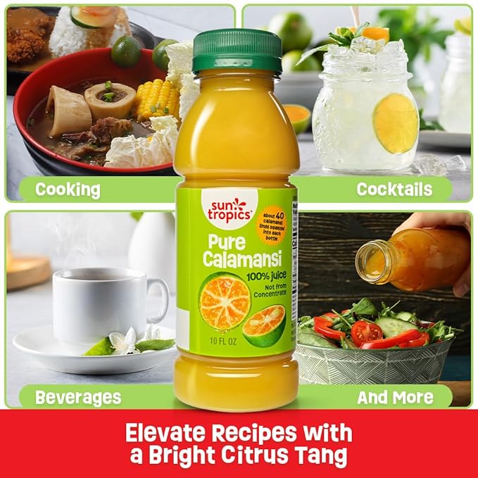 Sun Tropics Pure Calamansi 100% Juice - 4 Pack 10 Oz Each | 100% Pure Not From Concentrate | Refreshing Citrus Juice for Drinks Cocktails Cooking &amp More | No Sugar No Preservatives