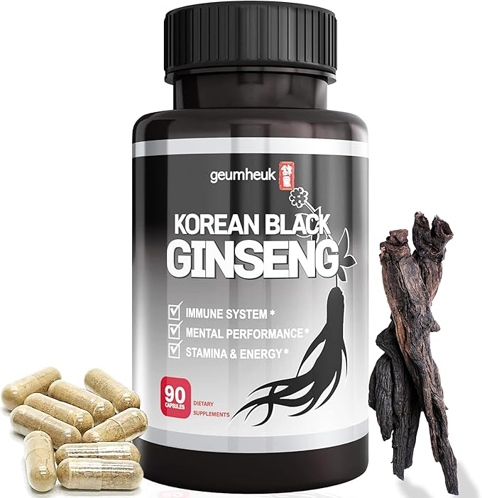 GeumHeuk Korean Black Ginseng Capsule 1000mg Supplement - Non GMO High Ginsenosides High Absorption Rate Enhance Immunity Metal Performance Stamina &amp Energy Men &amp Women - 90 Vegan Capsul