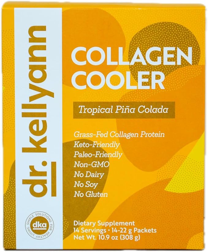 Dr. Kellyann Collagen Cooler – Tropical Pina Colada | 15g Grass-Fed Collagen Protein per Serving | Keto &amp Paleo Friendly Non-GMO Dairy-Free | 14 Servings