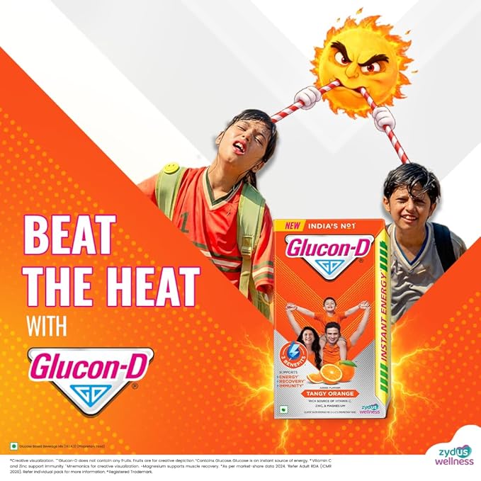 Glucon-D Instant Energy Health Drink Tangy Orange - 1kg Refill with free bottle