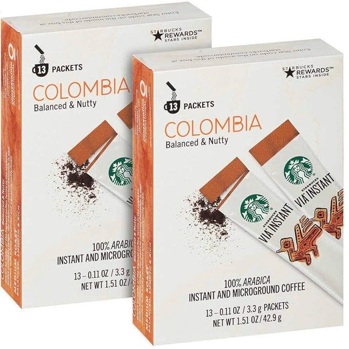 Starbucks Via Instant Medium Roast Colombia Coffee 26 Count (Pack of 2)