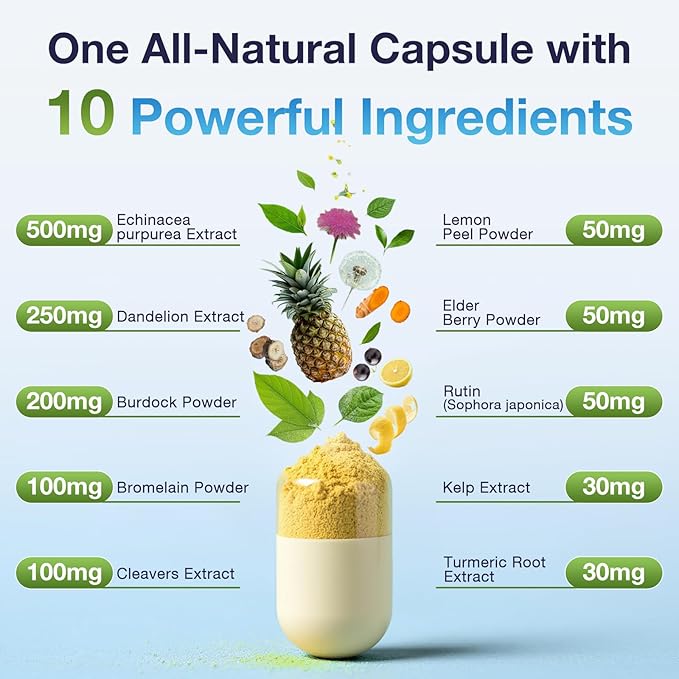 Lymphatic Support Supplement Lymphatic Drainage Supplements with with Dandelion Burdock Echinacea Lemon &amp More Lymph System Support for Men and Women – 60 Capsules