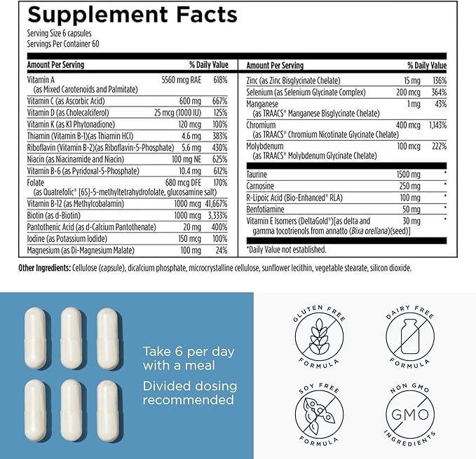 Designs for Health Metabolic Synergy - Multivitamin and Mineral Supplement with Chromium Zinc Selenium R-Lipoic Acid Vitamins + More (360 Capsules)