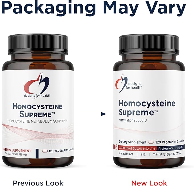 Designs for Health Homocysteine Supreme - Methylated Multivitamin of B Vitamins with Riboflavin B6 B12 Folate L-Serine &amp TMG for Brain Support &amp Healthy Inflammatory Response (120 Caps)