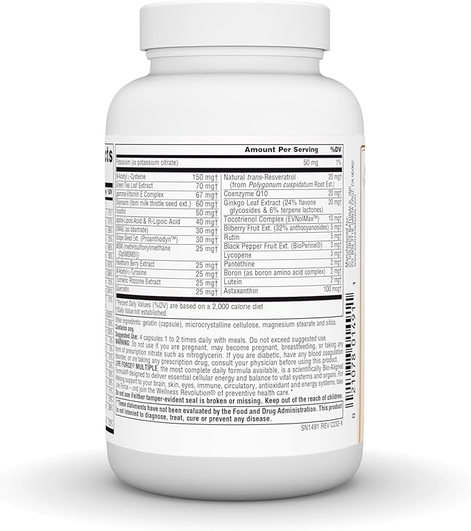 Source Naturals Life Force Multiple Iron Free Daily Multivitamin High Potency Essential Vitamins Minerals Antioxidants &amp Nutrients - Energy &amp Immune Boost* - 120 Capsules