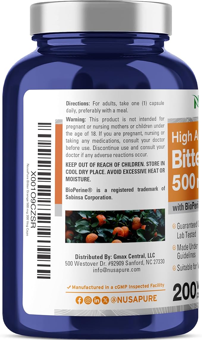 NusaPure Bitter Orange - Suitable for Vegetarian/Vegan Non - GMO - 500mg 200 Capsules