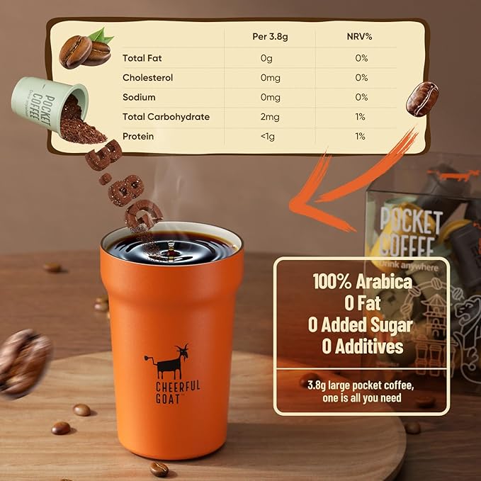 CheerfulGoat Instant Cold Brew Coffee – Speciality Javy Coffee Extract 100% Arabica Freeze-Dried No Sugar No Additives Low Acid Healthy for Iced &amp Hot Coffee Singapore Coffee 30 Servings