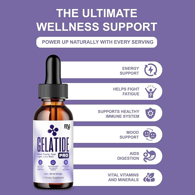 Blue Vibe Gelatide Liquid Drops Gela Tide Advanced Maximum Strength Overall Health &amp Wellness Support Supplement Gelatide Premium Daily Health and Overall Energy Formula (3 Pack - 6oz / 180ml)