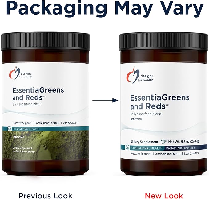 Designs for Health EssentiaGreens and Reds (Unflavored 30 Servings) Vegan Superfood Powder with Spirulina Kale Apple &amp More for Daily Nutrition and Digestive Health