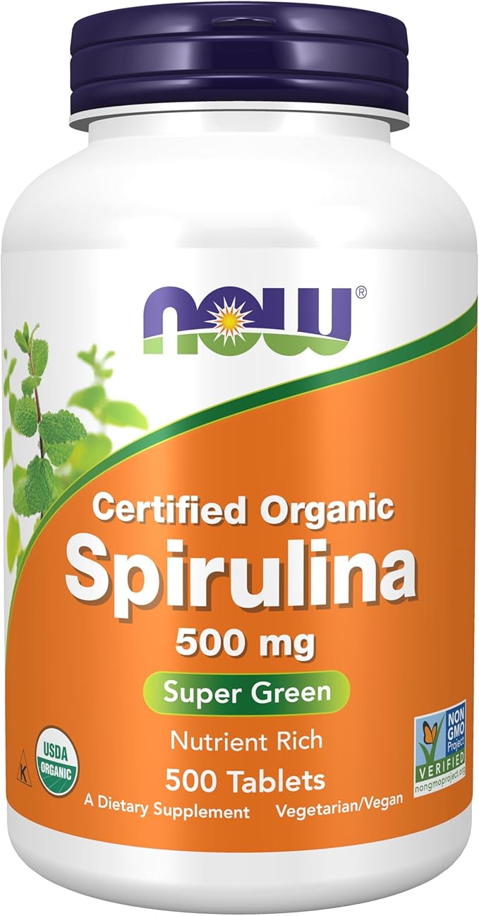 NOW Foods Supplements Organic Spirulina 500 mg with Vitamins Minerals and GLA (Gamma-Linolenic Acid) 500 Tablets