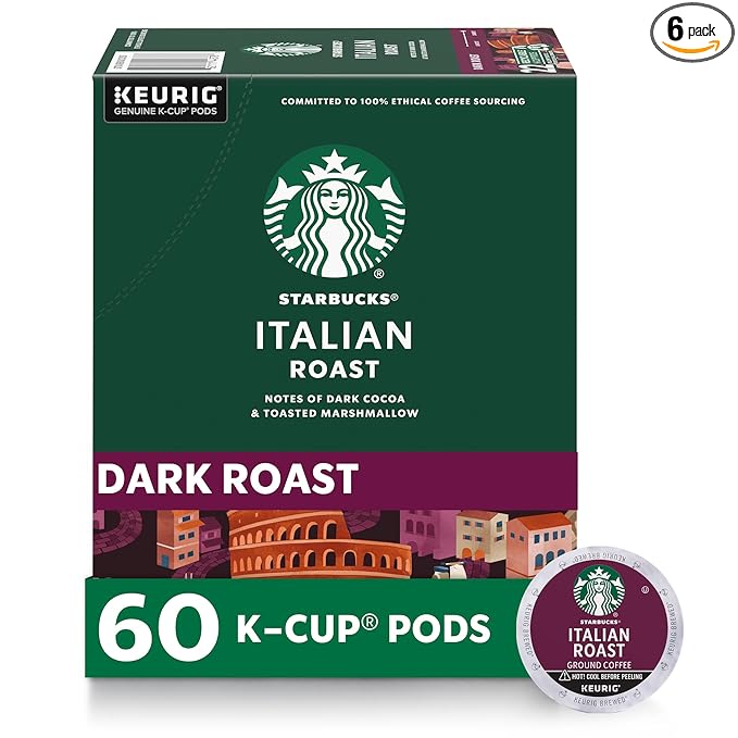 Starbucks K-Cup Coffee Pods Dark Roast Coffee Italian Roast for Keurig Brewers 100% Arabica 6 boxes (60 pods total)