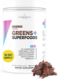 Livingood Daily Greens &amp Superfood Powder Super Greens for Gut Health Green Juice Powder with Spirulina Chlorella and Digestive Enzymes Probiotics for Digestive Support Chocolate 30 Serving