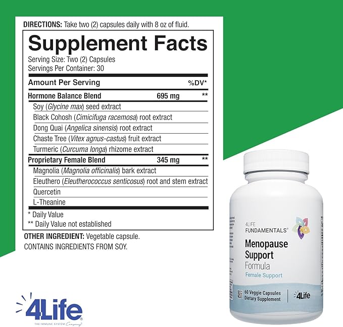 4Life - BioGenistein Ultra - Menopause Support Formula - Soy Isoflavones Black Cohosh &amp Chaste Tree with Quercetin &amp Turmeric - 60 Veggie Capsules