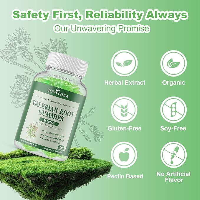 2 Pack Organic Valerian Root Gummies Herbal Supplements for Calm &amp Relaxation Natural Sleep Support for Adults &amp Kids Melatonin Free Vegan Non-GMO Gluten Free Apple Flavor 120 Count