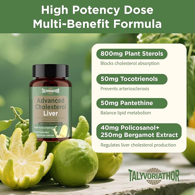 Advanced Cholesterol Lowering Supplements &amp for High Cholesterol | Liquid-Filled Capsules for Maximum Absorption | Plant Sterols Policosanol Bergamot Extract | Triple-Action Formula180 Capsules