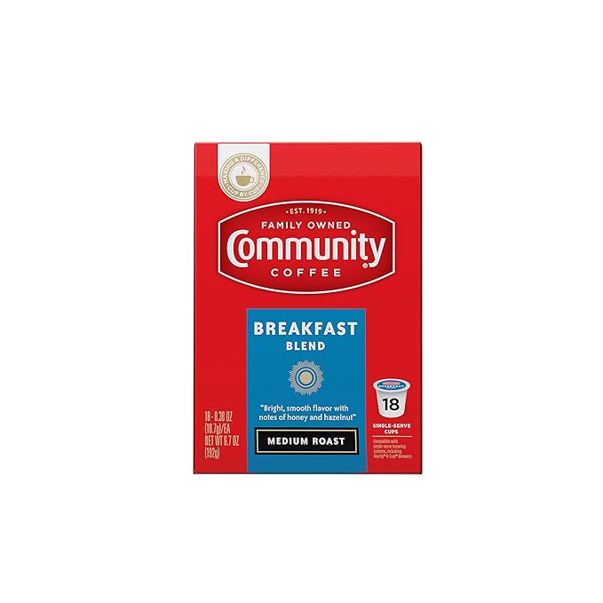 Community Coffee Breakfast Blend Medium Roast Single Serve K-Cup Compatible Coffee Pods Box of 18 Pods (Pack of 12)