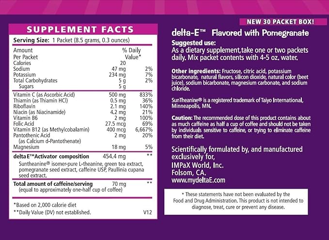 Delta-E Mental Clarity &amp Focus! Energy Drink Non-GMO 100% Vegan &amp Gluten Free (30 Packets)