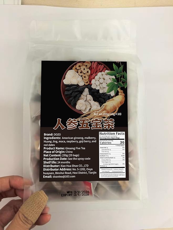 Ginseng Ginseng five Tea Blend 90bags Herbal Tea Red Date and Wolfberry Dried mulberry Red Dates Goji berrie 5.64oz/160g(20bag)