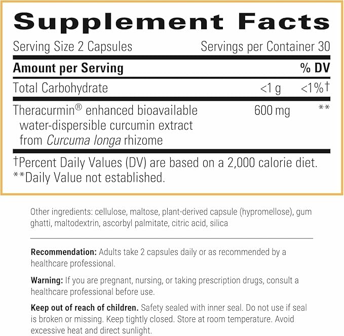 Integrative Therapeutics Theracurmin HP - Heart &amp Joint Health Support* - Muscle Recovery Support* - 27x More Bioavailable Than Standard Curcumin Extract - 120 Capsules (60 Servings)
