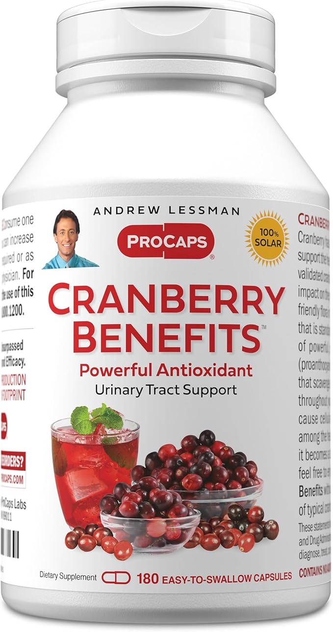 ANDREW LESSMAN Cranberry Benefits - 180 Capsules - Supports Bladder Kidney and Urinary Tract Health. High Potency Standardized Extracts of Cranberry Fruit Small Easy to Swallow Capsules