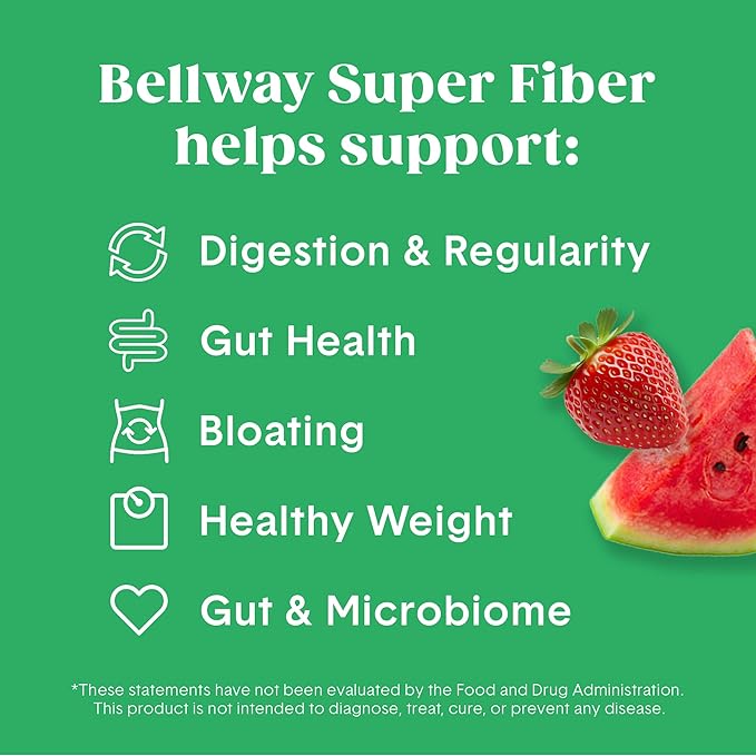 Bellway Super Fiber Powder + Fruit Sugar Free Organic Psyllium Husk Powder Fiber Supplement for Regularity Bloating Relief &amp Digestive Health Plant-Based Strawberry Watermelon (50 Servings)