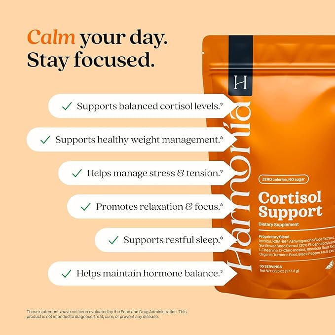 Harmonia Cortisol Cocktail | Cortisol Supplements for Women &amp Men with Ashwagandha Magnesium &amp L-Theanine | Drink Harmonia for Stress Relief Weight Management &amp Sleep Support (3 Pack x 3