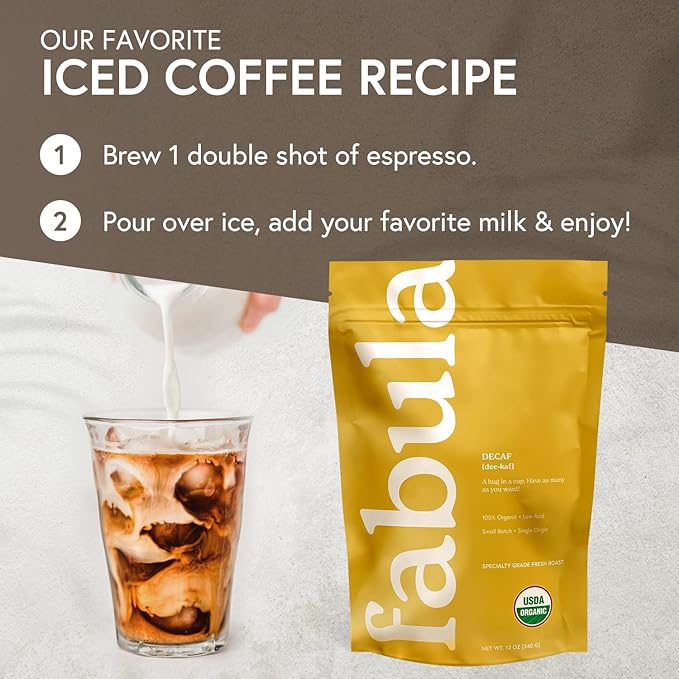 Fabula Low Acid Decaf Coffee Ground USDA Organic Coffee Medium Roast - Single Origin - Non-GMO - No Molds - Mycotoxins Pesticides Free Coffee - 12 Oz