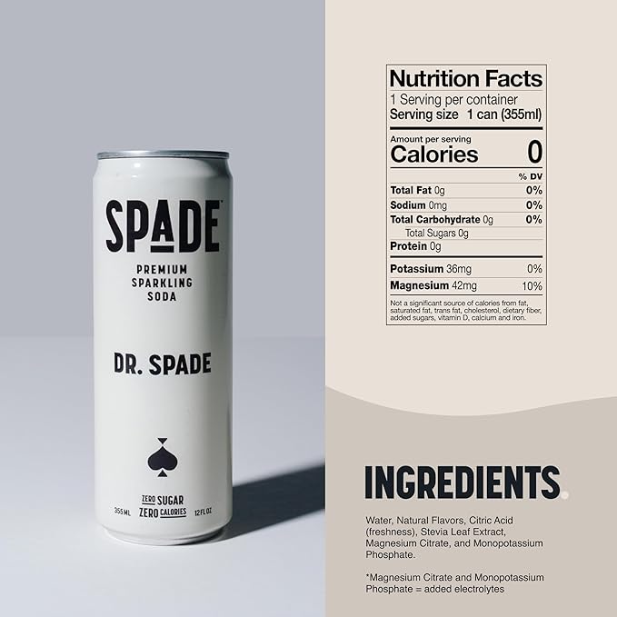 Spade Soda Deluxe Variety 12 Pack Premium All-Natural No Sugar No Calories Electrolytes Magnesium Potassium Healthy Non GMO Sweet Quality Stevia No Artificial Sweeteners Great Taste Bold Ta