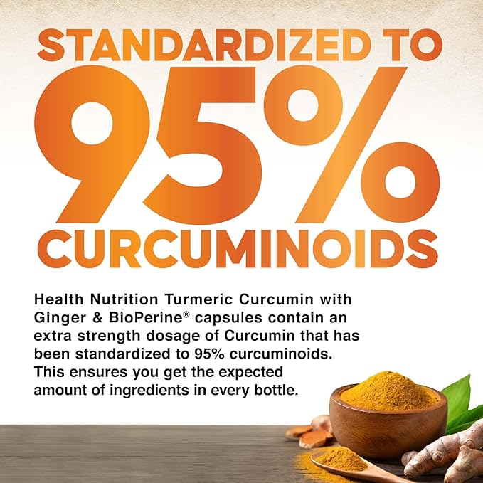 Turmeric Curcumin Supplement - 2200mg Curcumin Complex &amp 400mg Organic Ginger per Serving - 95% Curcuminoids &amp BioPerine Black Pepper for Best Absorption &amp Joint Support Bottled in USA -