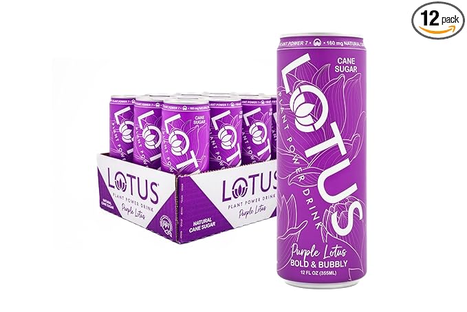 Purple Lotus Plant Power Drink™ | Boysenberry | Pure Cane Sugar | 160 mg Natural Caffeine from Green Coffee Bean | Plant-Based Ingredients | 12 oz Cans | 12 Count