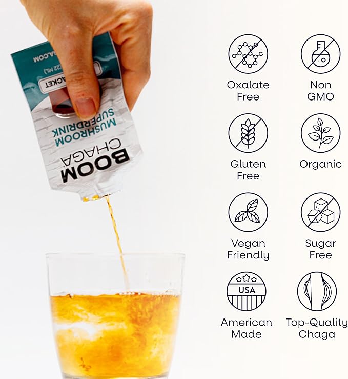 Mushroom Liquid Concentrate 14 Single Serving Packets Chaga Extract Easy Mix Liquid Form 175 mg per Packet