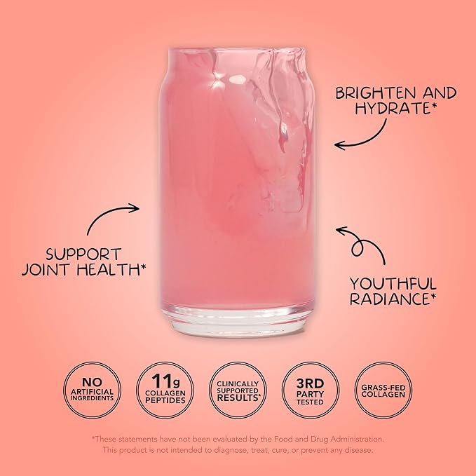 Clean Simple Eats Collagen Powder + Beauty Blend Ruby Red Raspberry Hydrolyzed Collagen Peptides from Grass Fed Bovine &amp Chicken Hyaluronic Acid for Hair Skin Nail &amp Joint Support 30 Ser