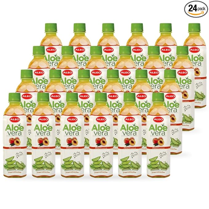 ALEO 0.5L x 24 Premium Peach Aloe Vera Drink - Natural No Preservatives No Artificial Colors Superior Taste Award 2025