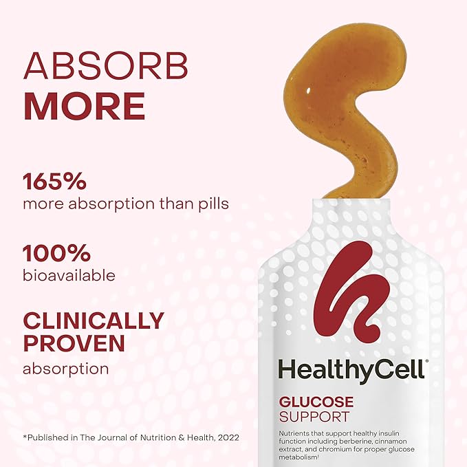 HealthyCell Glucose Support Supplement to Support Balanced Blood Sugar - Berberine Cinnamon &amp Chromium for Healthy Insulin Function &amp Proper Glucose Metabolism - 30 Gel Packs Apple Cinnamon