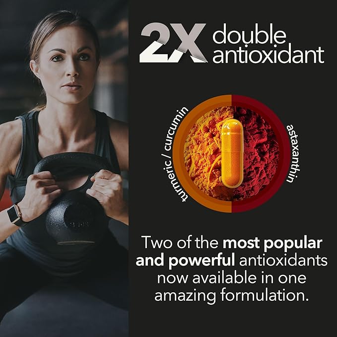 Organic Astaxanthin 12mg Plus Turmeric 1500mg Black Pepper Extract High Absorption Eye Heart Skin Joint Vegan Gluten-Free Non-GMO Double Antioxidant Turmeric Curcumin Supplement 30-Days