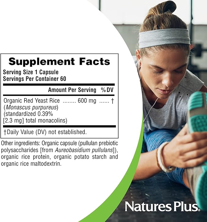NaturesPlus Source of Life Garden Red Yeast Rice - 60 Capsules - Nutritional and Digestive Support - USDA Certified Organic Non-GMO Vegan Gluten Free - 60 Servings