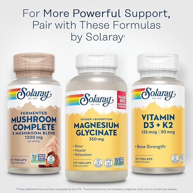 SOLARAY Fermented Mushroom Complete - Organic Chaga Reishi Shiitake Cordyceps Turkey Tail Mushroom and Lions Mane Supplement Capsules - 8 Mushroom Supplement - Non-GMO 30 Servings 60 VegCaps