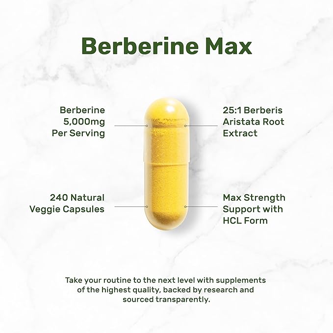 DEAL SUPPLEMENT Berberine Max Supplement with Turmeric 5000mg Per Serving 240 Veggie Capsules – 97% Pure Berberine HCl – 20:1 Turmeric Root Extract – Vegetarian Friendly Non-GMO